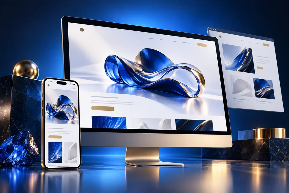 A website design concept shown across desktop and mobile screens