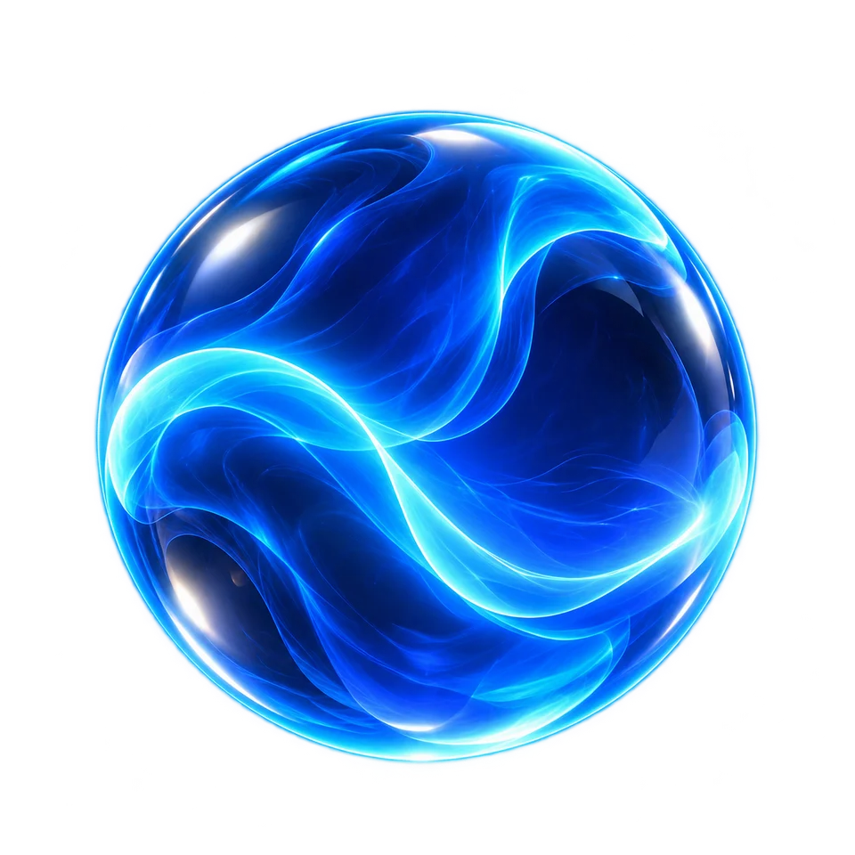Een lichtgevende bol van blauw glas